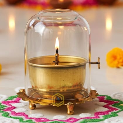 Brass Table Decor Adjustale Wick Oil Lamp Deepak  - Traditional Brass Oil Lamp for Aarti, Height : 5.5 Inch (ZMAS617 E)