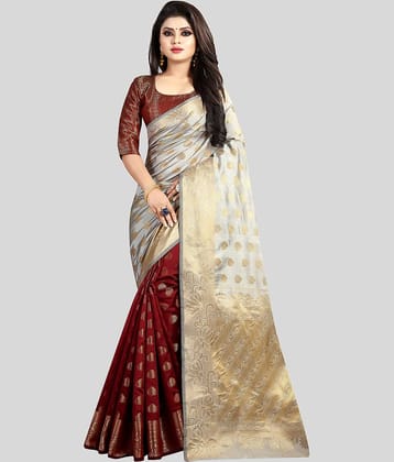 Gazal Fashions Banarasi Silk Printed Saree With Unstitched Blouse Piece ( Multicolor )