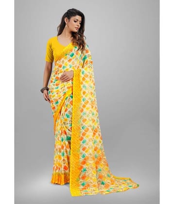 Sitanjali Georgette Printed Saree With Unstitched Blouse Piece ( Yellow )