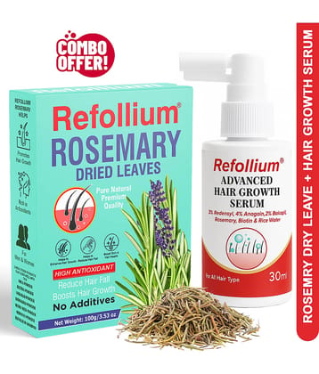 Refollium Hair Serum 30ml with Rosemary Leaves 100g Combo | Hair Growth & Hair Fall Control | For Scalp Care & Hair Nourishment
