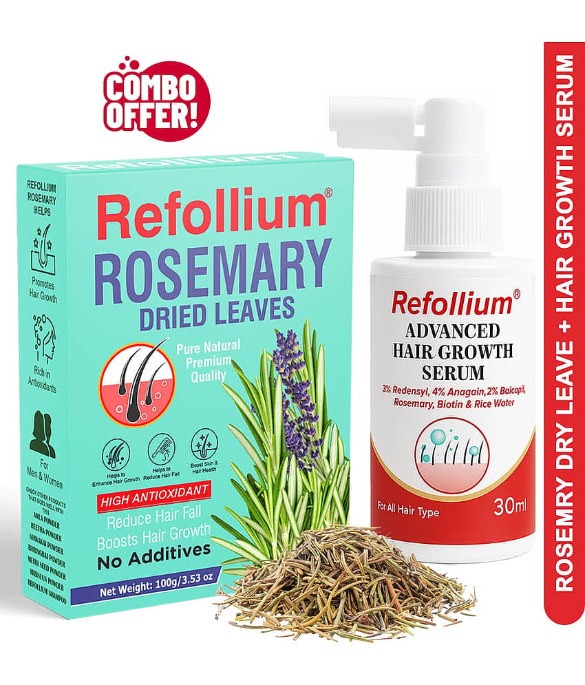 Refollium Hair Serum 30ml with Rosemary Leaves 100g Combo | Hair Growth & Hair Fall Control | For Scalp Care & Hair Nourishment