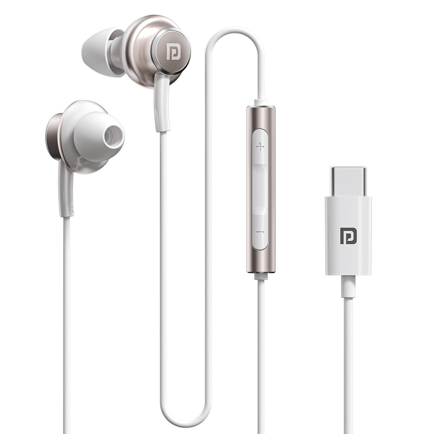 Portronics Conch Sigma C in Ear Type C Wired Earphones with in Line HD Mic, Powerful Audio, 14.2mm Driver, Unique Earbuds Design, Metal Alloy Material, in line Controls, Wide Compatibility(White)