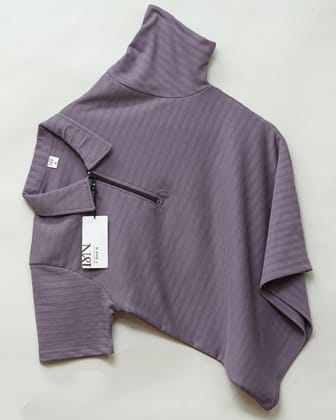 Dark Wine | Ottoman Rib Textured | Polo Zipper T-Shirt-M