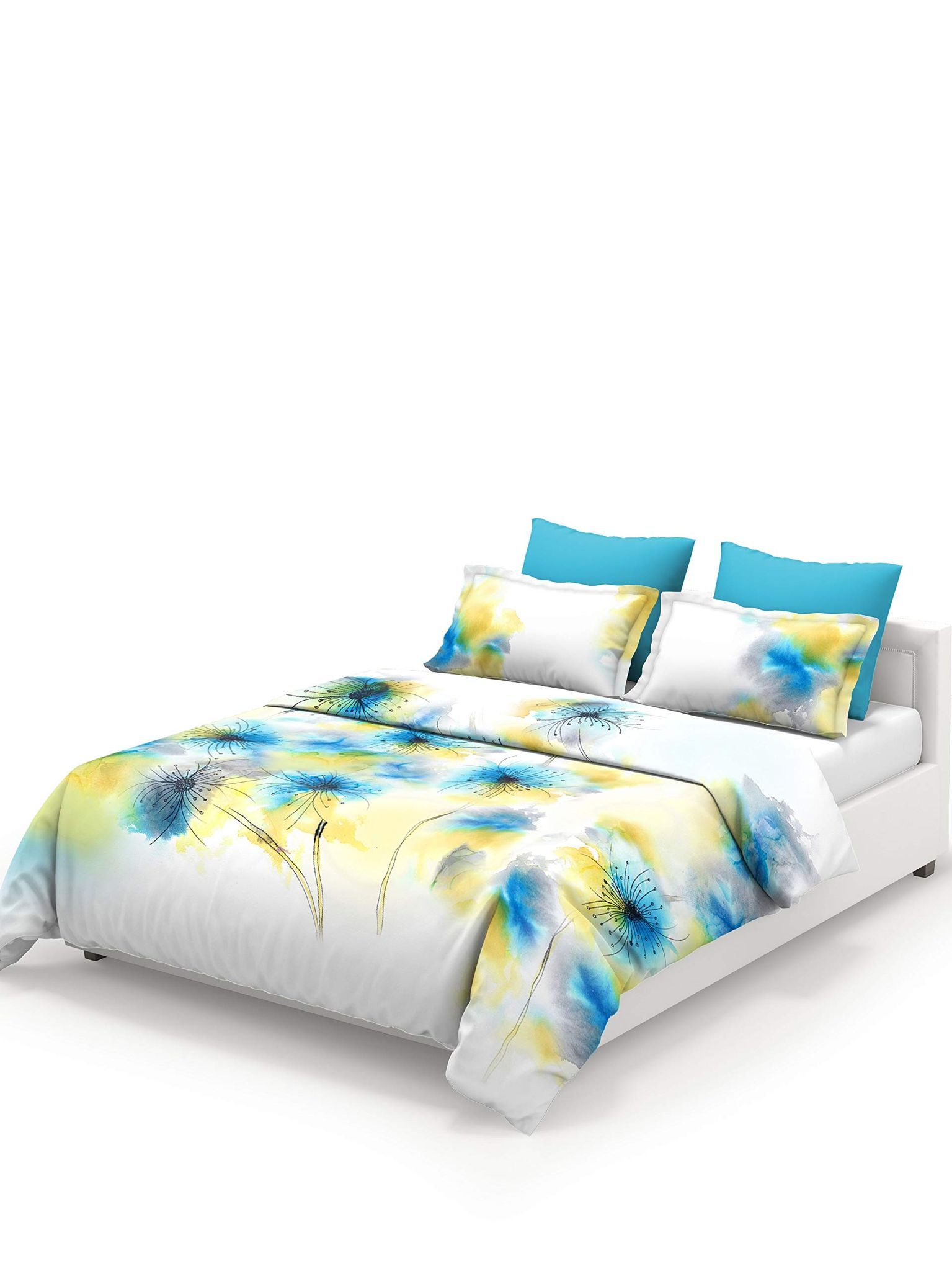 DDECOR - Color Crush Collection 100% Cotton Floral Pattern 210TC Super King |274 CM X 274 CM| with 2 Pillow Covers - Turquoise