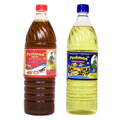 POSTMAN Mustard Oil 1 L & Refined Groundnut Oil 1 L | Combo Pack