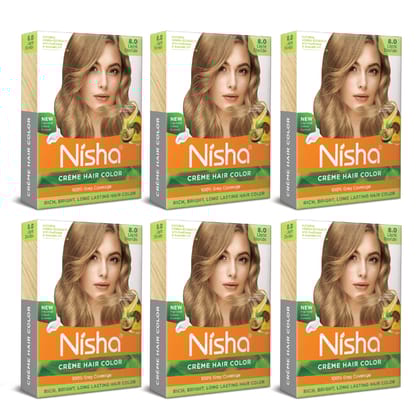 Nisha Creme Hair Color Light Blonde 40g Pack of 6, Permanent Hair Colour for Women Men, 100% Grey Coverage