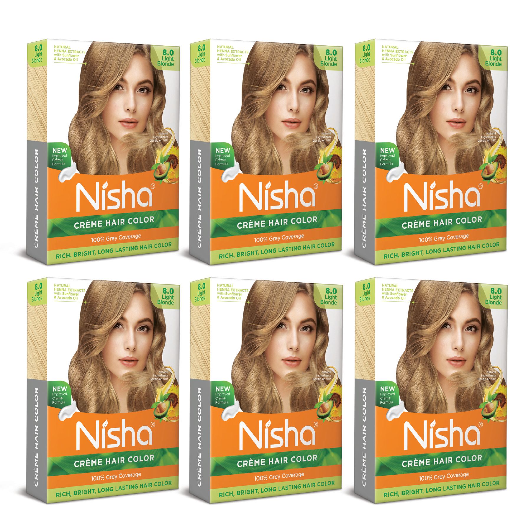 Nisha Creme Hair Color Light Blonde 40g Pack of 6, Permanent Hair Colour for Women Men, 100% Grey Coverage