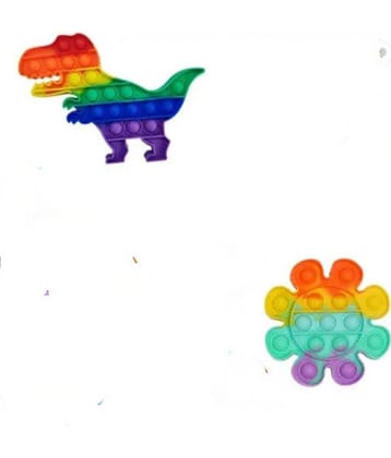 1982 BB  YESKART-Pop It Fidget Toys, Push Pop Bubble Fidget Sensory Toy ,Autism Special Needs Silicone Stress Relief Toy, Great Fidget Toy Sensory Toys Novelty Gifts (DINOSUR & SPIN IMAGE) PACK OF 2