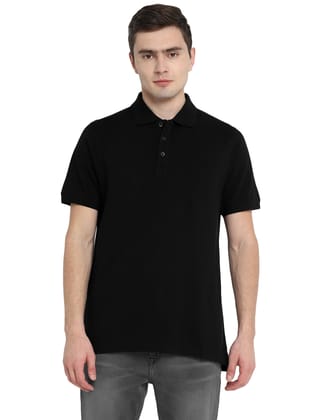 Supima Cotton Polo Collar T-Shirt for Men - Black (PIQUE)-S / Black