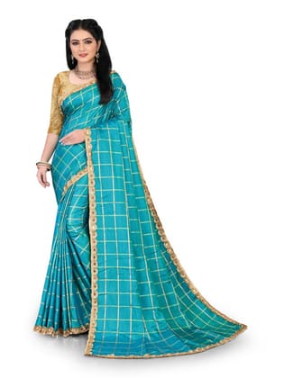 Generic Women's Sana Silk Saree with Blouse (Sky Blue, 5 - 6 Mtrs)