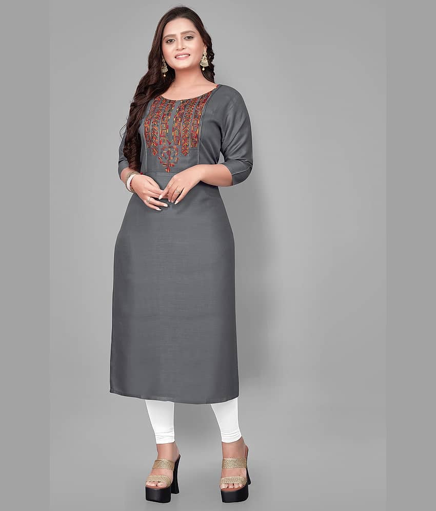 RIAANA - Grey Rayon Women's Straight Kurti ( Pack of 1 )