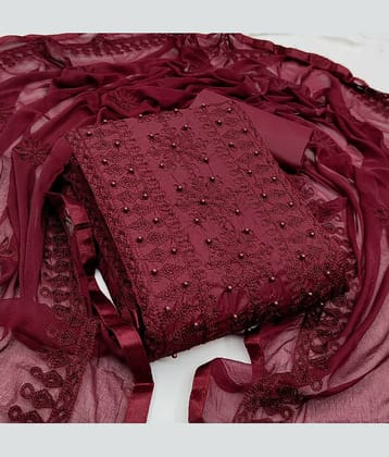 PRIHAL ART Maroon Cotton Unstitched Dress Material - Single
