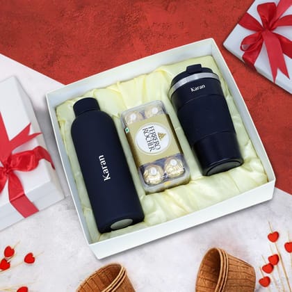 Personalized Gift : Rubber Bottle & Tumbler with 16pcs Ferrero