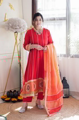 Devi Red Gotta Detailing Anarkali Suit Set-M