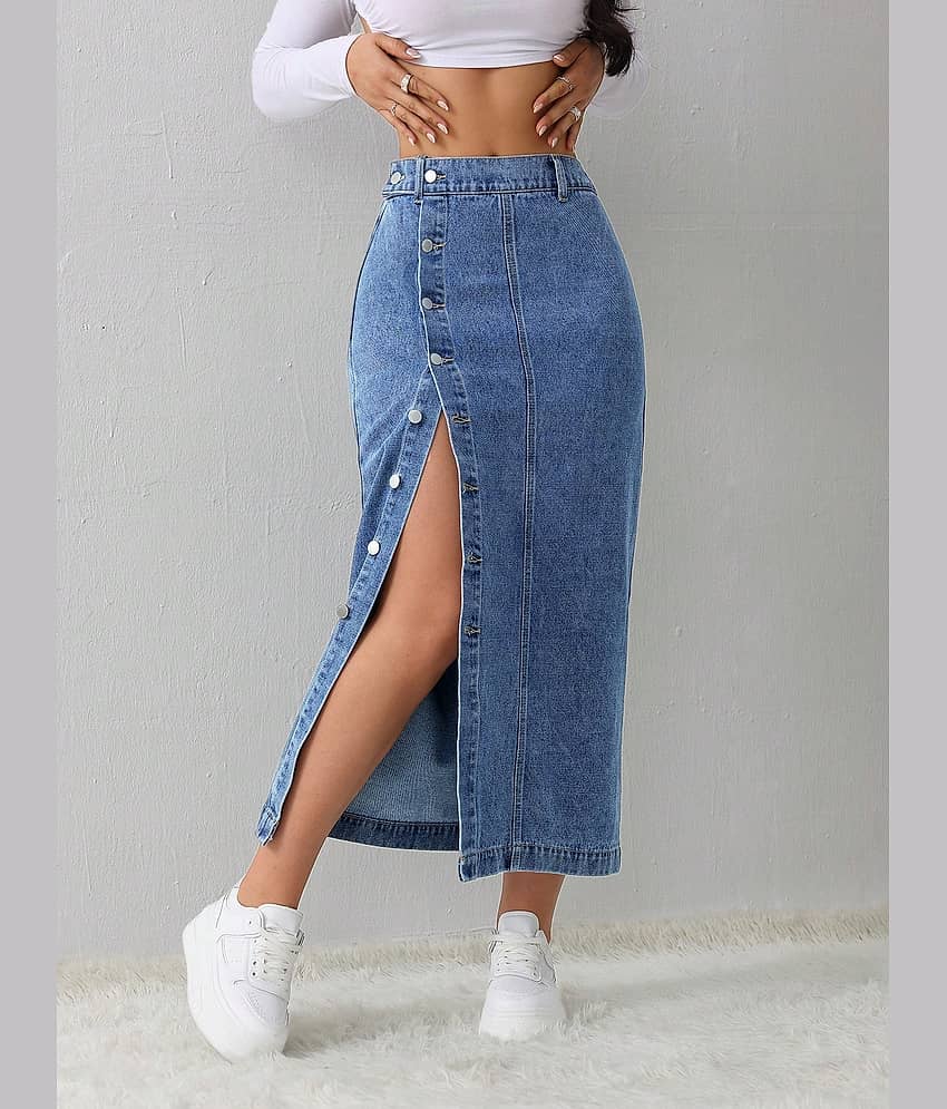 Aahwan Blue Denim Women's Straight Skirts ( Pack of 1 )