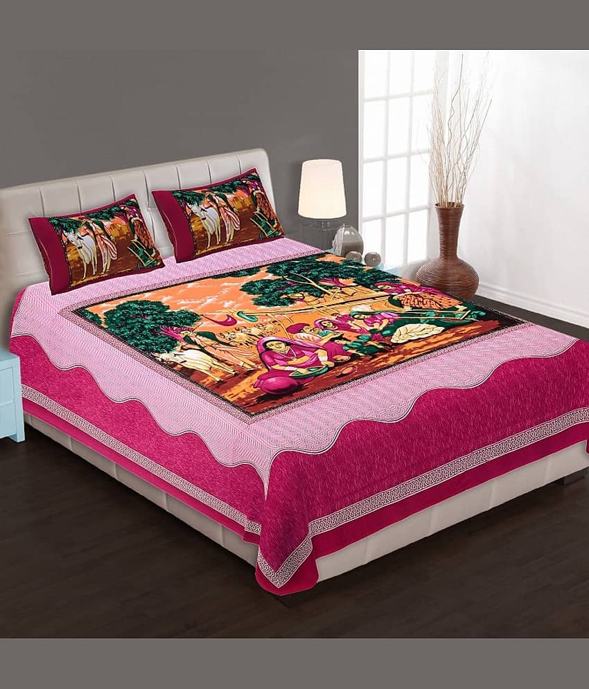 PETROSOLY Cotton 1 Double Bedsheet with 2 Pillow Covers ( Pink )