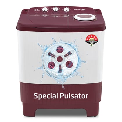 Voltas beko, A Tata Product 6 kg 5 Star Semi-Automatic Top Load Washing Machine With Air Dry (WTT60UNX/OK3R0R0W01, Burgundy, Special Pulsator Technology) Voltas beko, A Tata Product 6 kg 5 Star Semi-Automatic Top Load Washing Machine With Air Dry (WTT60U