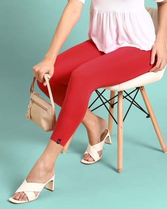 Viscose 7/8 High Ankle/Cropped Leggings - Crimson Red-S / Crimson Red