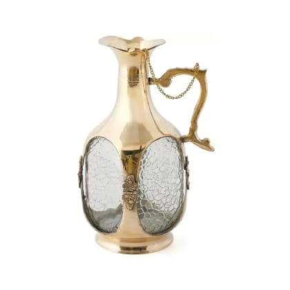 Gold Vintage Brass Wine Bottle With Glass, Antique Gold Finish For Decorative Bar Accessory