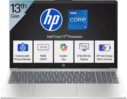HP 15, Ci7-13620H 13th Gen Laptop (16GB DDR4, 512GB SSD) Anti-Glare, Micro-Edge, 15.6''/39.6cm, FHD, Win11, M365 Basic(1yr), Office Home24, Silver,1.65kg, FHD Camera W P. Shutter, Backlit,15-Fr0025TU Silver-Ci7 / 16GB Ram