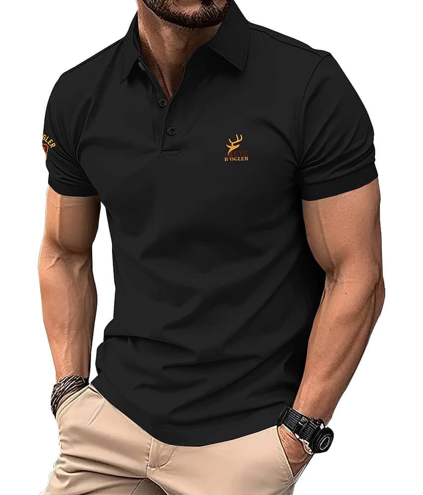 Eyebogler Cotton Blend Regular Fit Printed Half Sleeves Men's Mandarin Collar T-Shirt - Black ( Pack of 1 )