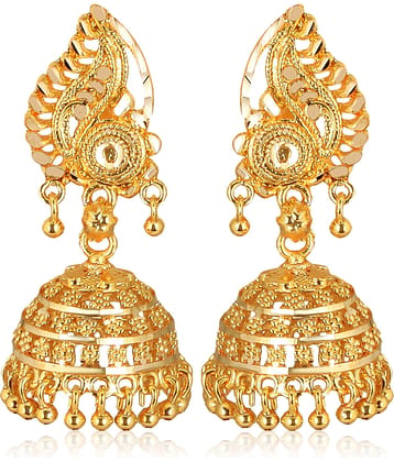 Vighnaharta Golden Jhumki Earrings ( Pack of 1 )
