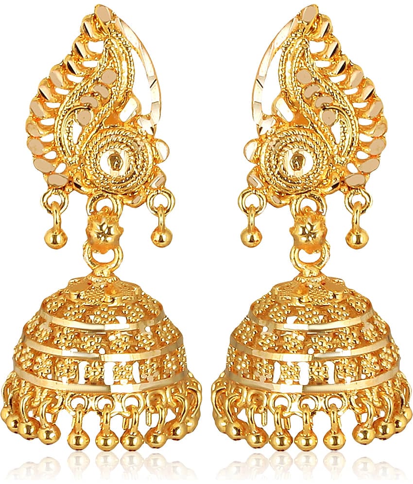 Vighnaharta Golden Jhumki Earrings ( Pack of 1 )