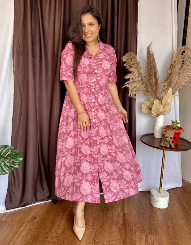 Mamta cotton casual dresses-M / pink