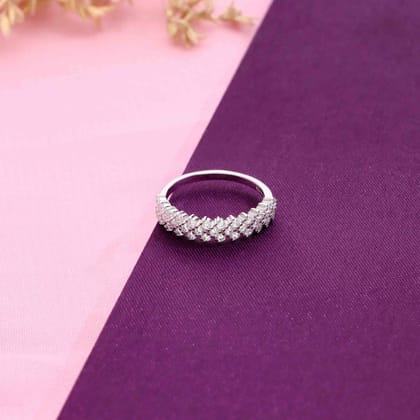 Minimalistic Studded Strands of Class Silver Ring-White Stone / Silver / US 6 (16.5 mm Diameter)