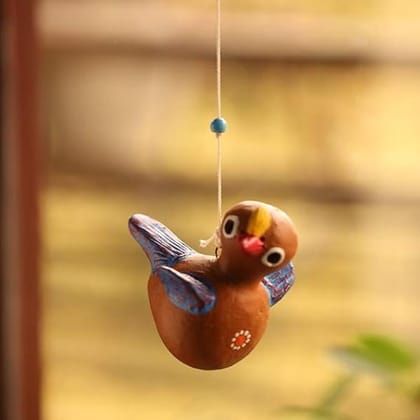 Chirping Cuckoo' Hand - Painted Miniature Garden Decorative Terracotta Hanging Showpieces