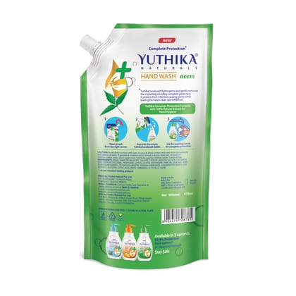 Yuthika Liquid Hand Wash Refill Pack 675ml Pack of 2, Neem Handwash, Germ Protection Handwash with a pH Balanced Formula