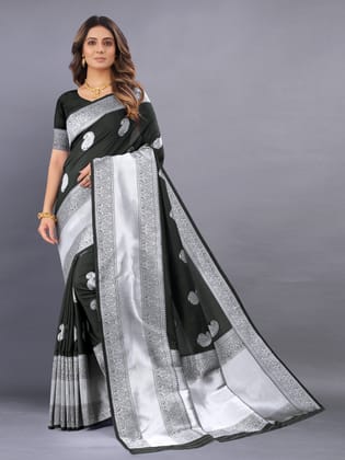 Yavira silk Women's Black Handwoven Silk Blend Saree