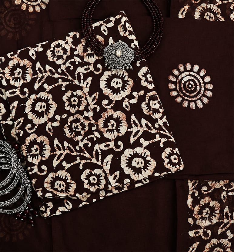 Handcrafted Batik Print 3 Piece Unstitched Cotton Suit set