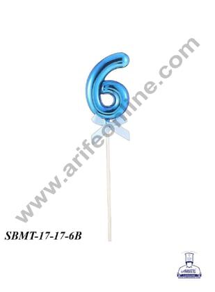CAKE DECOR™ Plastic Balloon Style 6 Number Cake Topper - 1 Piece-Blue