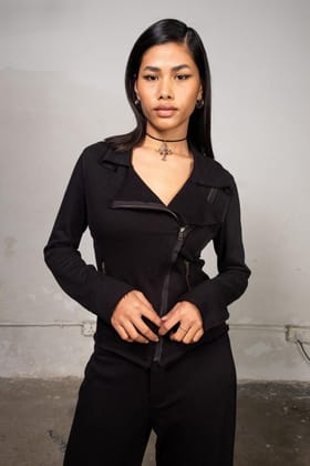 Deconstructed Biker Jacket - Black-XS