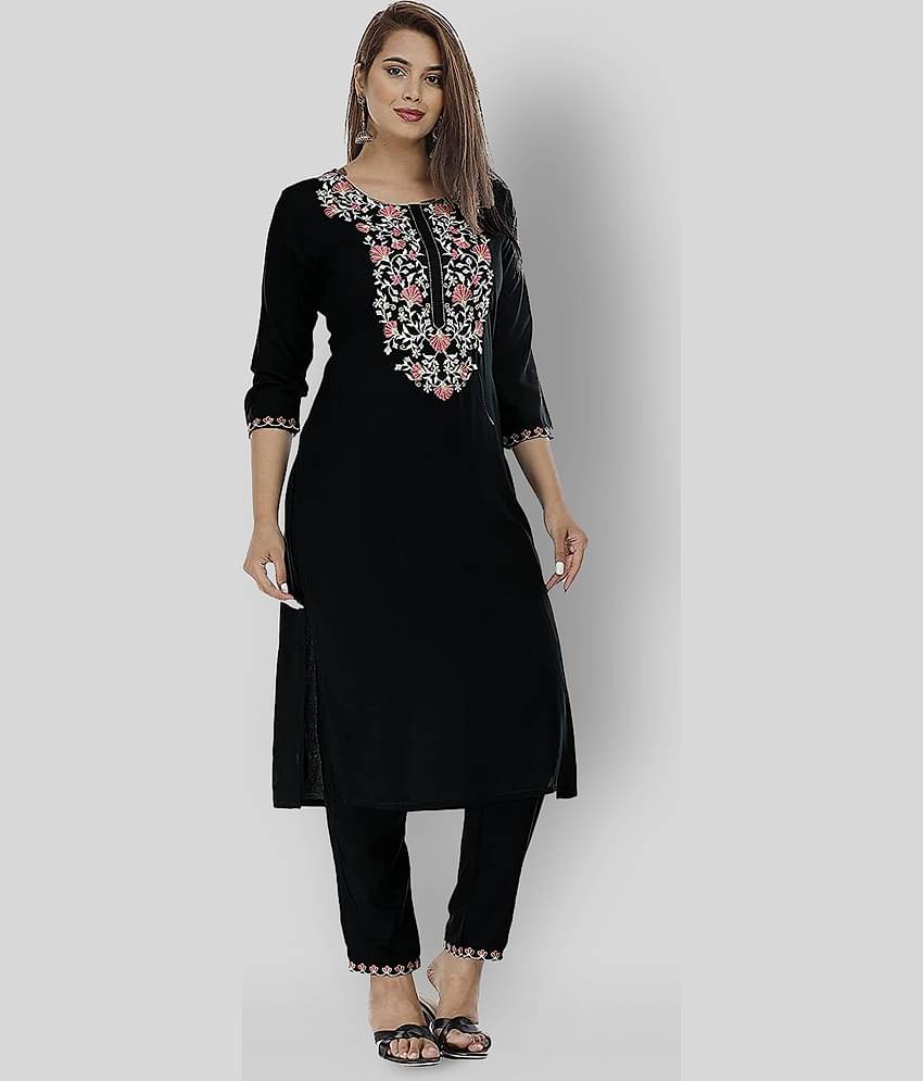 G4Girl - Black Straight Rayon Women's Stitched Salwar Suit ( Pack of 1 )