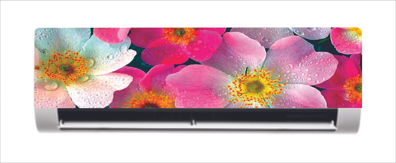 DreamKraft Decorative AC Sticker Pink and White Flower with Water Drop