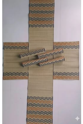 Sandhya Mat Unit Natural Madurkathi Masland Table Mat And Runner Set Six Mats 12 x 18 Inches And One Runner 12 x 60 Inches