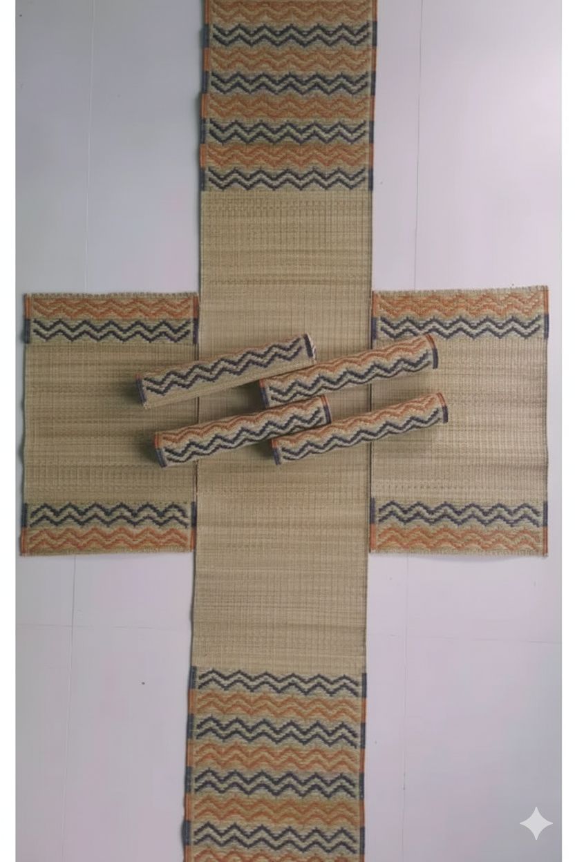 Sandhya Mat Unit Natural Madurkathi Masland Table Mat And Runner Set Six Mats 12 x 18 Inches And One Runner 12 x 60 Inches