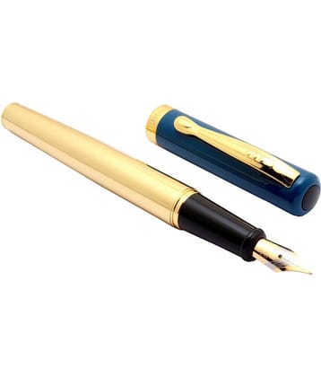 Srpc Dikawen 8073 Gold & Blue Metal Body Medium Nib Fountain Pen With Converter