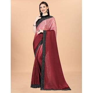 Red And Pink  Colour Chinon Silk Saree With Lace