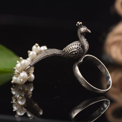 Trendy Oxidized  Ring With Pearl Work
