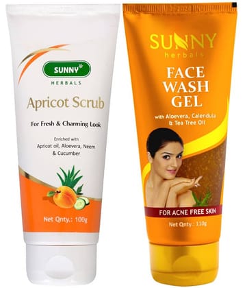 SUNNY HERBALS TeaTree Oil Facewash 110gm, Apricot Scrub & Exfoliators 100 gm