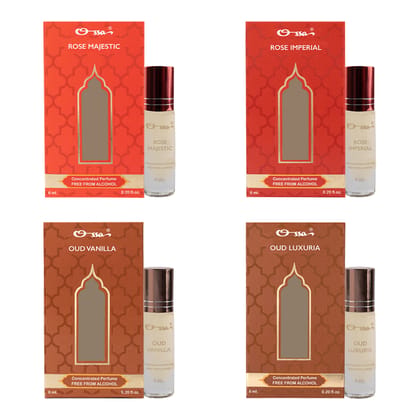 OSSA ROSE MAJESTIC & IMPERIAL, OUD VANILLA & LUXURIA CONCENTRATED PERFUMES (PACK OF 4)