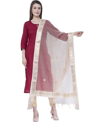 A R Silk White Organza Gota Patti Dupatta