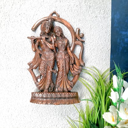 Radha Krishna Wall Hanging Idol | Shri Radha Krishna Playing Flute With Om Design Wall Hanging Art Statue Murti | Religious & Spiritual Sculpture - for Gift, Home, Living Room, Office, Puja Room 
