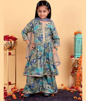 Trampoline Girls Cotton Kurta and Pant Set ( Pack of 1 , Blue )