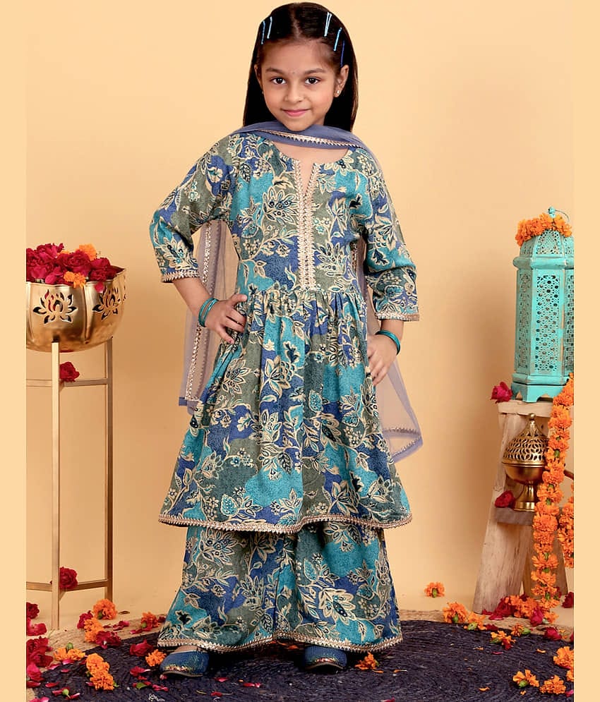 Trampoline Girls Cotton Kurta and Pant Set ( Pack of 1 , Blue )