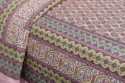 3001-Hometrade India-Standard King Size (90*108 Inches)-Pure Cotton Jaipuri Double Bedsheet With Matching Pillow Cover