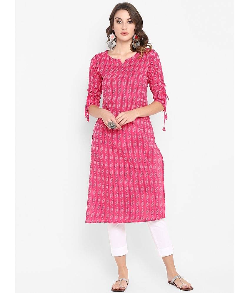 Janasya - Pink Cotton Women's Straight Kurti ( Pack of 1 )